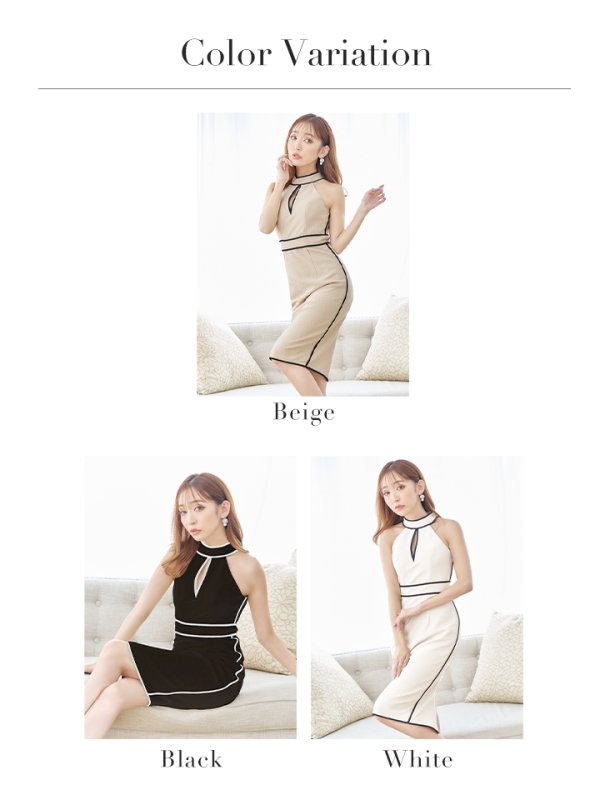 画像21: Lサイズあり【JEAN MACLEAN/ジャンマクレーン】バイカラー/ アメスリ/ ホルターネック/ バストカット/ ハイウエスト/ タイト/ 膝丈/ ミディアムドレス/ キャバドレス【HC02】