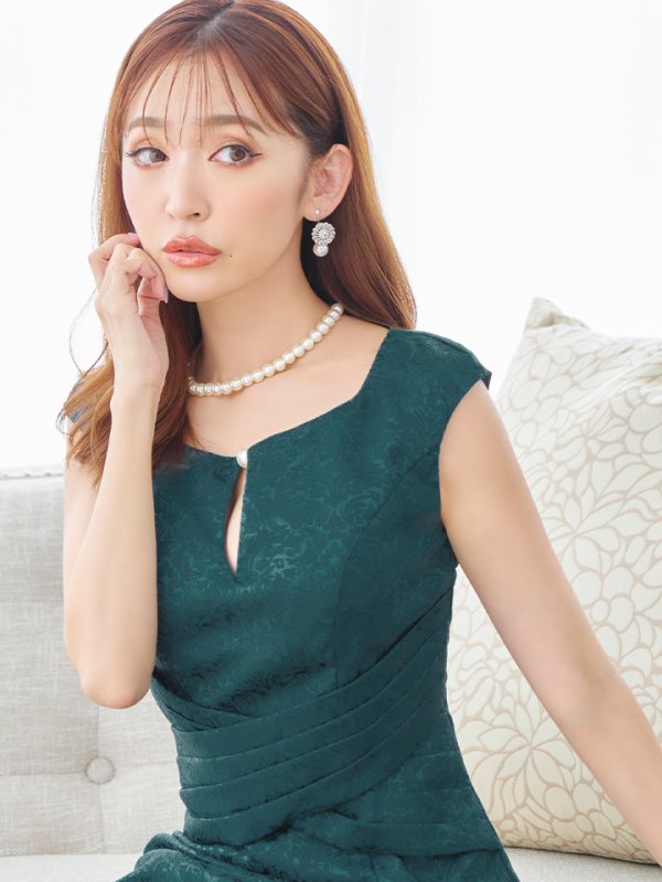 画像10: Lサイズあり【JEAN MACLEAN/ジャンマクレーン】シンプル/ ワンカラー/ ジャガード/ ノースリーブ/ タック/ 膝丈/ タイト/ ミディアムドレス/ キャバドレス【HC02】