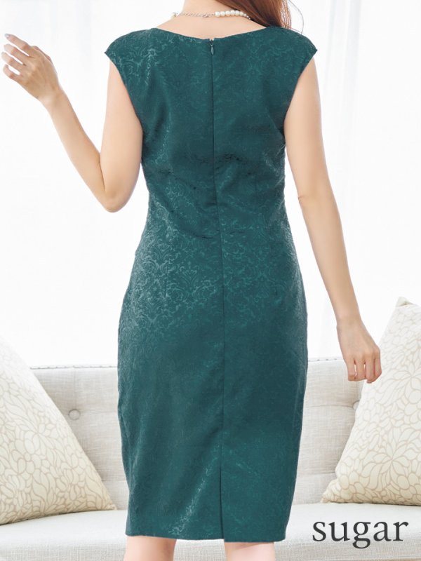 画像16: Lサイズあり【JEAN MACLEAN/ジャンマクレーン】シンプル/ ワンカラー/ ジャガード/ ノースリーブ/ タック/ 膝丈/ タイト/ ミディアムドレス/ キャバドレス【HC02】