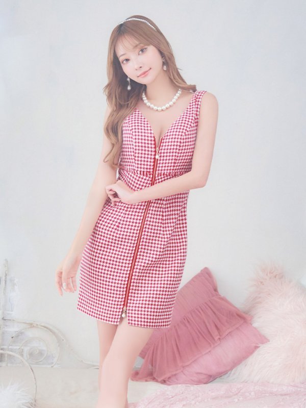 画像8: 【IRMA/イルマ】チェックプリント/ フロントジップ/ ノースリーブ/ Vネック/ タイト/ ミニドレス/ キャバドレス【HC02】
