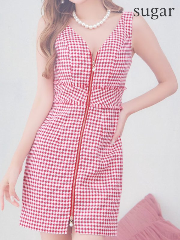 画像10: 【IRMA/イルマ】チェックプリント/ フロントジップ/ ノースリーブ/ Vネック/ タイト/ ミニドレス/ キャバドレス【HC02】