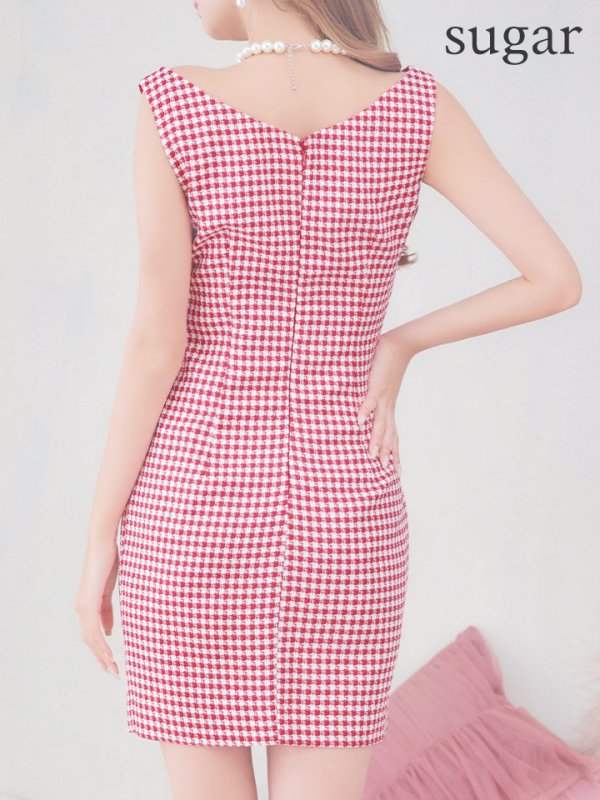 画像11: 【IRMA/イルマ】チェックプリント/ フロントジップ/ ノースリーブ/ Vネック/ タイト/ ミニドレス/ キャバドレス【HC02】