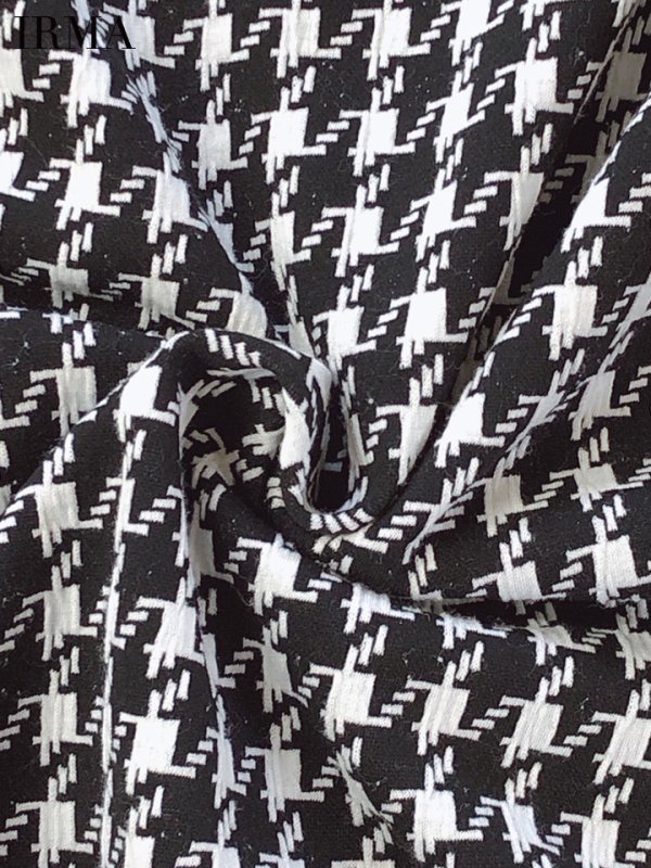 画像6: XS-Lサイズあり【IRMA/イルマ】千鳥柄/ フロントジップ/ 七分袖/ 袖あり/ ウエストカット/ タイト/ ミニドレス/ キャバドレス【HC02】