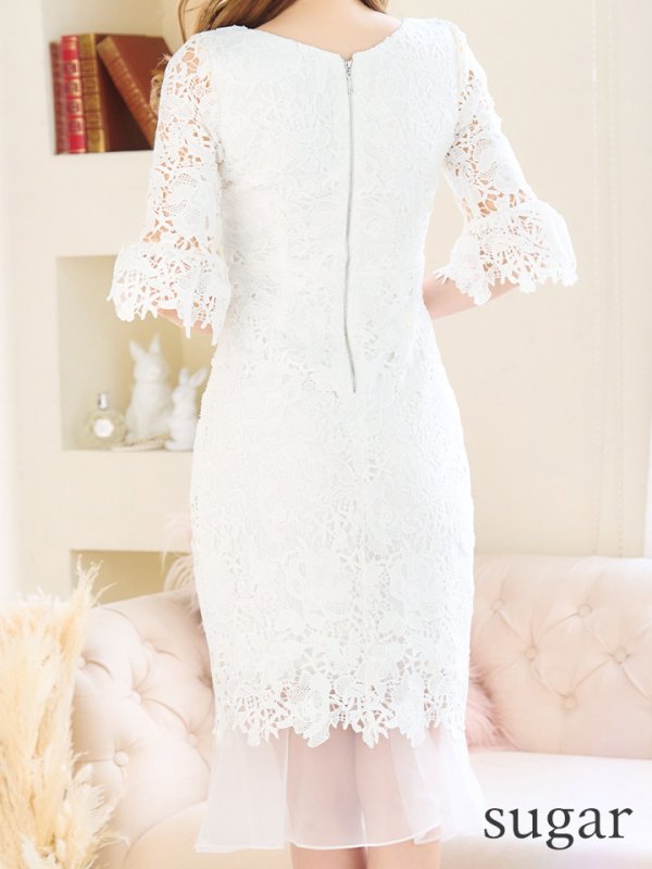 画像10: 【JEAN MACLEAN/ジャンマクレーン】フラワーレース/ タック/ フリル/ 袖あり/ 五分袖/ 膝丈/ マーメイド/ ミディアムドレス/ キャバドレス【HC02】