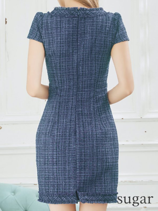 画像9: XSサイズあり【IRMA/イルマ】ツイード/ バストカットアウト/ ビジュー/ 半袖/ 袖あり/ タイト/ ミニドレス/ キャバドレス【HC02】