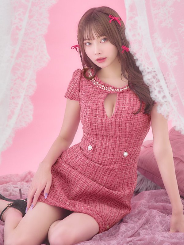 画像9: XSサイズあり【IRMA/イルマ】ツイード/ バストカットアウト/ ビジュー/ 半袖/ 袖あり/ 台形スカート/ ミニドレス/ キャバドレス【HC02】