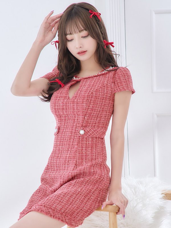 画像11: XSサイズあり【IRMA/イルマ】ツイード/ バストカットアウト/ ビジュー/ 半袖/ 袖あり/ 台形スカート/ ミニドレス/ キャバドレス【HC02】