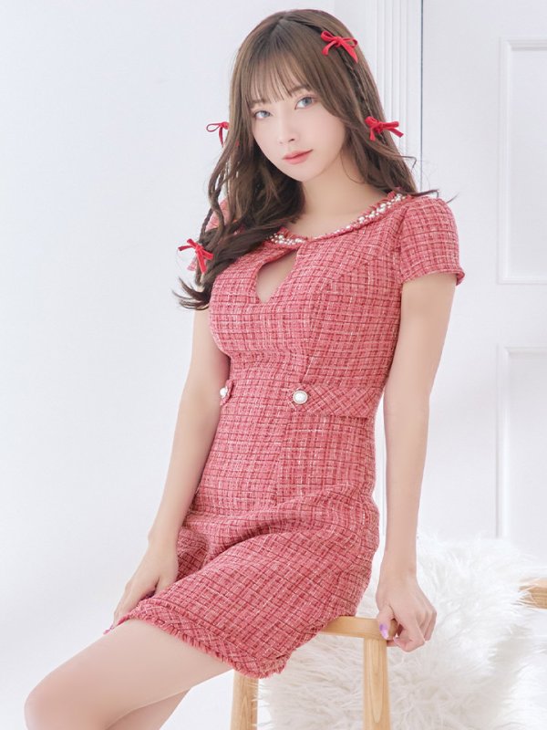 画像12: XSサイズあり【IRMA/イルマ】ツイード/ バストカットアウト/ ビジュー/ 半袖/ 袖あり/ 台形スカート/ ミニドレス/ キャバドレス【HC02】