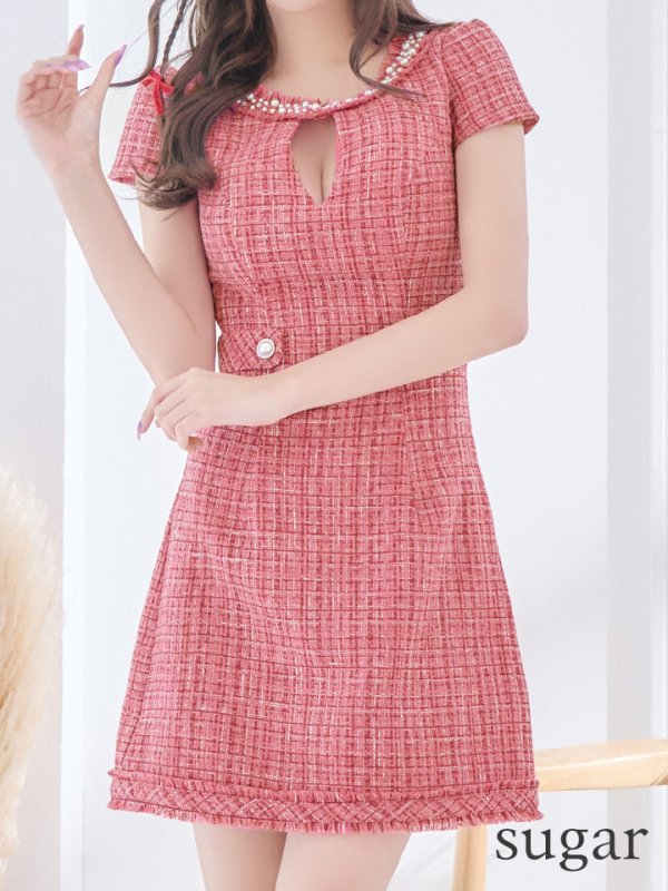 画像14: XSサイズあり【IRMA/イルマ】ツイード/ バストカットアウト/ ビジュー/ 半袖/ 袖あり/ 台形スカート/ ミニドレス/ キャバドレス【HC02】