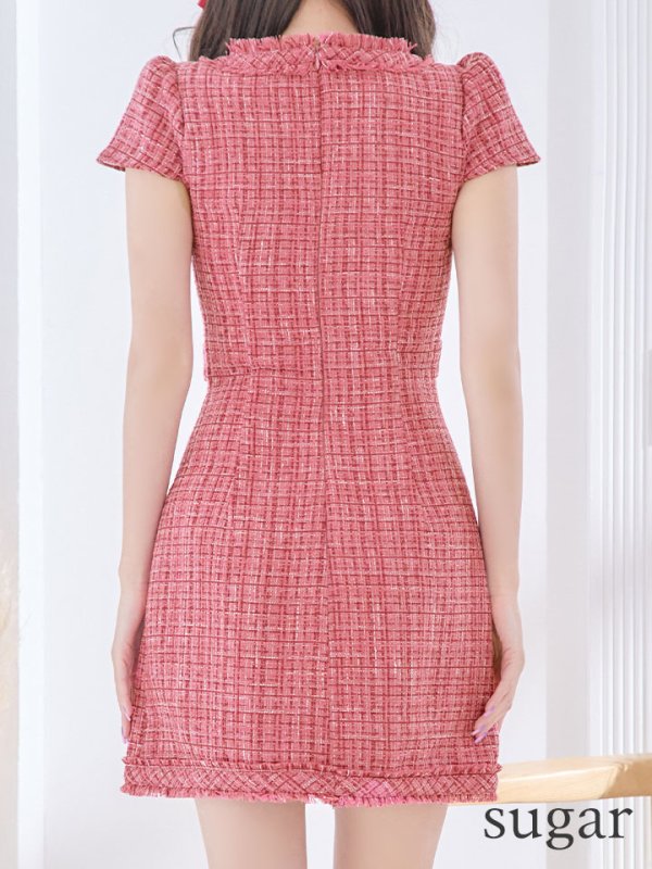 画像15: XSサイズあり【IRMA/イルマ】ツイード/ バストカットアウト/ ビジュー/ 半袖/ 袖あり/ 台形スカート/ ミニドレス/ キャバドレス【HC02】