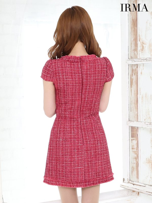 画像4: XSサイズあり【IRMA/イルマ】ツイード/ バストカットアウト/ ビジュー/ 半袖/ 袖あり/ 台形スカート/ ミニドレス/ キャバドレス【HC02】