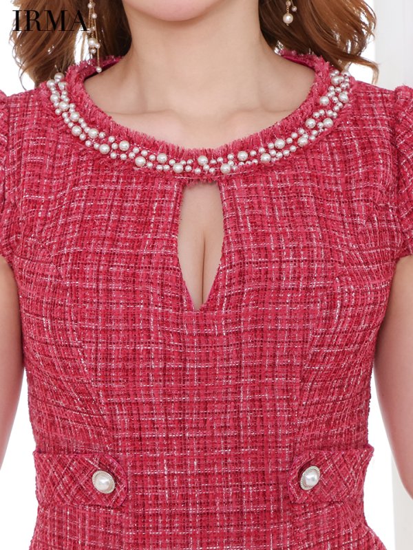 画像5: XSサイズあり【IRMA/イルマ】ツイード/ バストカットアウト/ ビジュー/ 半袖/ 袖あり/ 台形スカート/ ミニドレス/ キャバドレス【HC02】