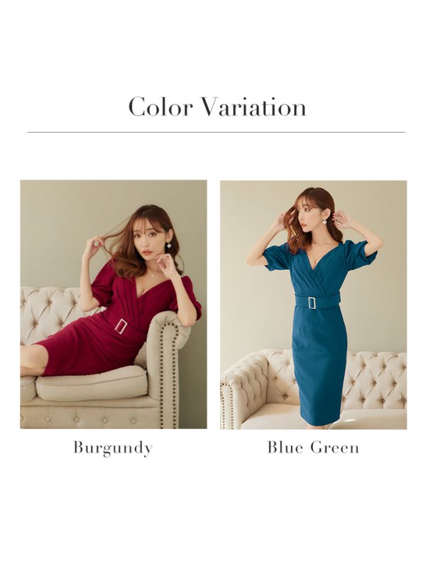 画像11: Lサイズあり【JEAN MACLEAN/ジャンマクレーン】シンプル/  ワンカラー/ Vネック/ 半袖/ 袖あり/ タイト/ 膝丈/ ミディアムドレス/ キャバドレス【HC02】