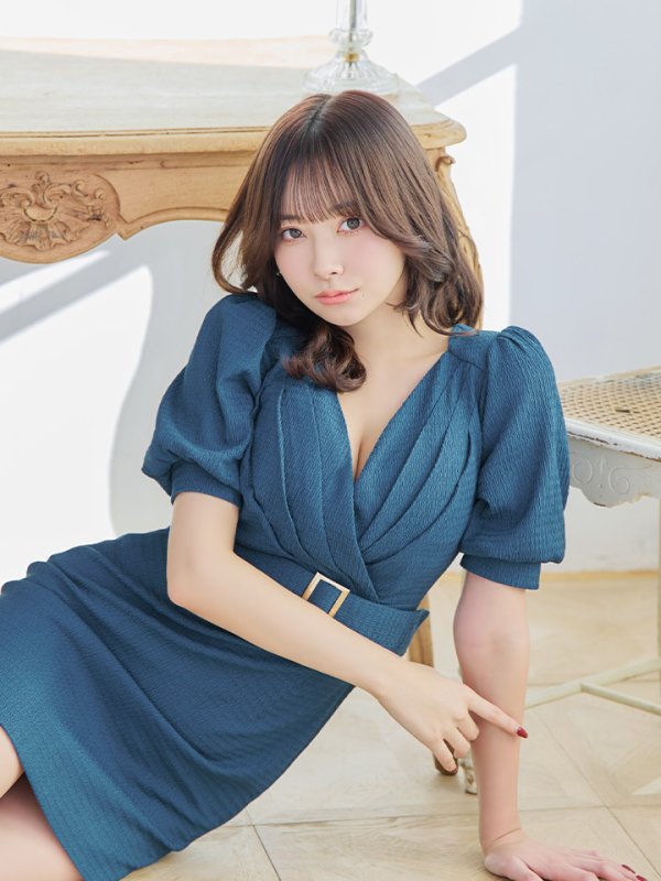 画像19: XSサイズあり【IRMA/イルマ】タック/ ベルト/ パフスリーブ/ 半袖/ 袖あり/ ワンカラー/ タイト/ ミニドレス/ キャバドレス【HC02】