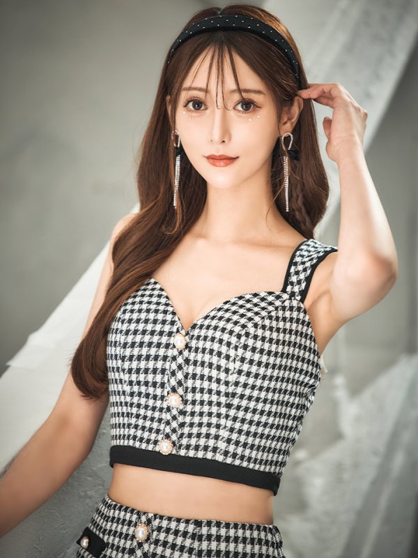 画像18: 【すず/関西コレクション着用】XSサイズあり【IRMA/イルマ】セットアップ/ 千鳥柄/ パール/ ノースリーブ/ タイト/ ミニドレス/ キャバドレス【HC02】