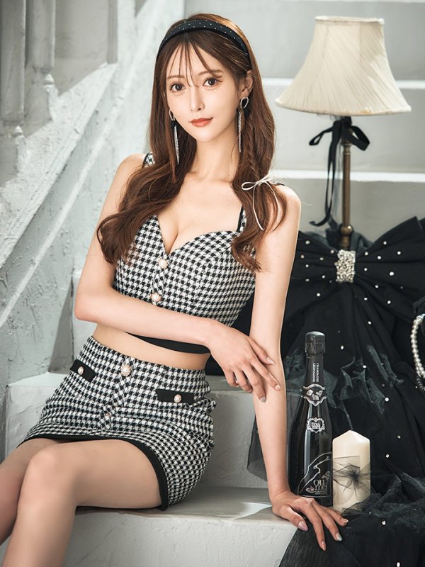 画像11: 【すず/関西コレクション着用】XSサイズあり【IRMA/イルマ】セットアップ/ 千鳥柄/ パール/ ノースリーブ/ タイト/ ミニドレス/ キャバドレス【HC02】