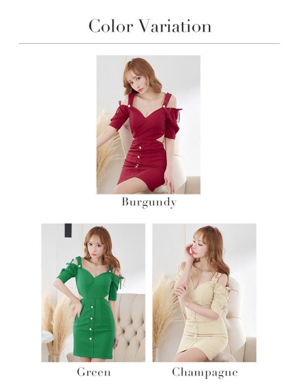 画像19: XSサイズあり【IRMA/イルマ】サイドシアー/ ワンカラー/ 半袖/ 袖あり/ パールボタン/ タイト/ ミニドレス/ キャバドレス【HC02】