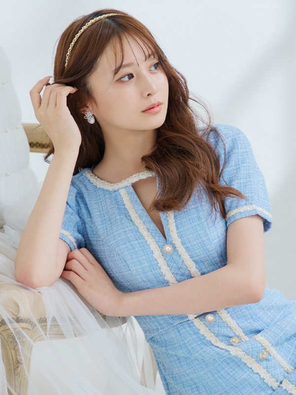 画像14: sugarオリジナルカラー・XSサイズあり【IRMA/イルマ】ツイード/ カットアウト/ 半袖/ 袖あり/ ボタンデザイン/ タイト/ ミニドレス/ キャバドレス【HC02】