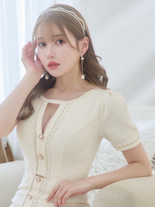 画像25: sugarオリジナルカラー・XSサイズあり【IRMA/イルマ】ツイード/ カットアウト/ 半袖/ 袖あり/ ボタンデザイン/ タイト/ ミニドレス/ キャバドレス【HC02】