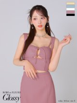 XSサイズあり【ROBE de FLEURS Glossy/ローブ・ド・フルール グロッシー】バストリボン/ ストレッチ/ ワッフル/ セットアップ/ ミニドレス/ キャバドレス[OF2]