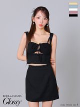 XSサイズあり【ROBE de FLEURS Glossy/ローブ・ド・フルール グロッシー】バストリボン/ ストレッチ/ ワッフル/ セットアップ/ ミニドレス/ キャバドレス[OF2]