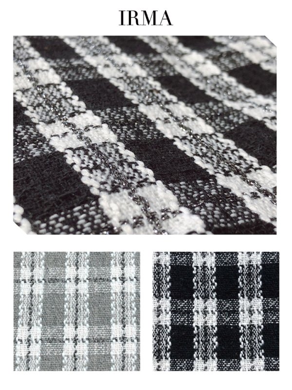 画像8: XSサイズあり【IRMA/イルマ】 ギンガムチェック/ ツイード/ パールボタン/ 半袖/ 袖あり/ パフスリーブ/ タイト/ セットアップ/ミニドレス/ キャバドレス【HC02】