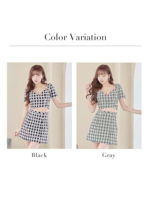 画像20: XSサイズあり【IRMA/イルマ】 ギンガムチェック/ ツイード/ パールボタン/ 半袖/ 袖あり/ パフスリーブ/ 台形スカート/ セットアップ/ミニドレス/ キャバドレス【HC02】