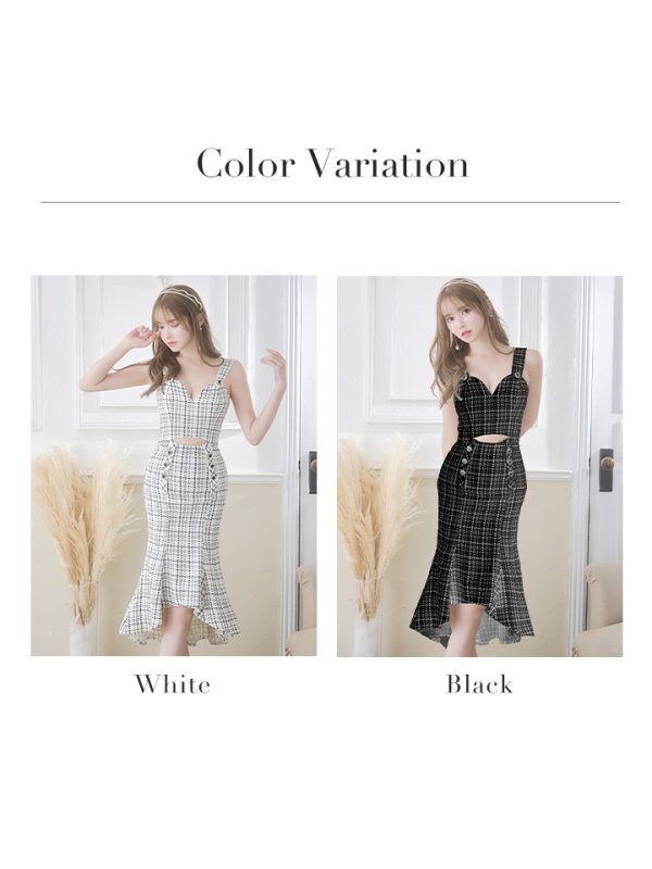 画像15: Lサイズあり【JEAN MACLEAN/ジャンマクレーン】マーメイド/ ツイードチェック/ ウエストカット/ ノースリーブ/ タイト/ ミディアムドレス/ キャバドレス【HC02】