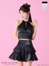 XSサイズあり【ROBE de FLEURS/ローブドフルール】サテン/ ホルター/ ティアード/ フレア/ ミニドレス/ キャバドレス[OF2]【一部予約商品/7月下旬発送予定】