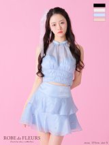 XSサイズあり【ROBE de FLEURS/ローブドフルール】サテン/ ホルター/ ティアード/ フレア/ ミニドレス/ キャバドレス[OF2]【一部予約商品/7月下旬発送予定】