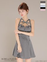 XSサイズあり【ROBE de FLEURS/ローブドフルール】サテンネックリボン/ バストジップ/ フレア/ ミニドレス/ キャバドレス[OF08]
