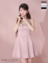 XSサイズあり【ROBE de FLEURS/ローブドフルール】サテンネックリボン/ バストジップ/ フレア/ ミニドレス/ キャバドレス[OF08]