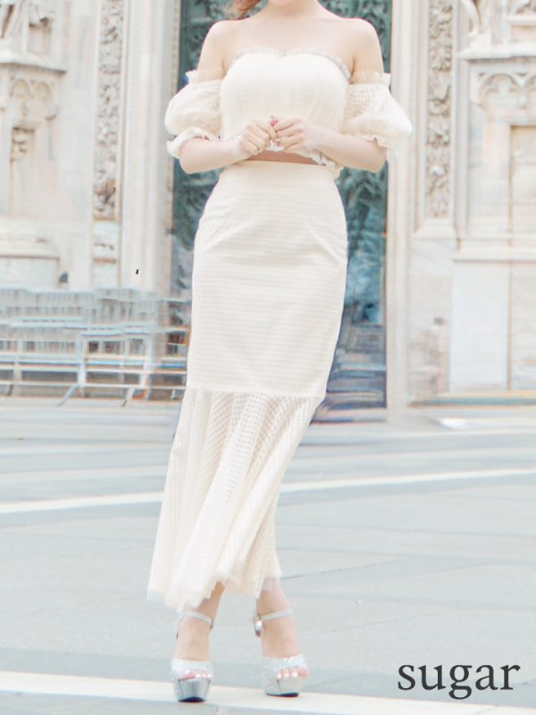 画像8: Lサイズあり【DEA./ディア】チェック/ フリルオフショル/ マーメイド/ セットアップ/ ロングドレス/ キャバドレス long[OF08]