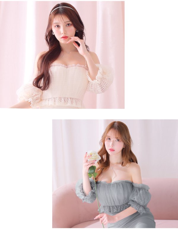 画像10: Lサイズあり【DEA./ディア】チェック/ フリルオフショル/ マーメイド/ セットアップ/ ロングドレス/ キャバドレス long[OF08]