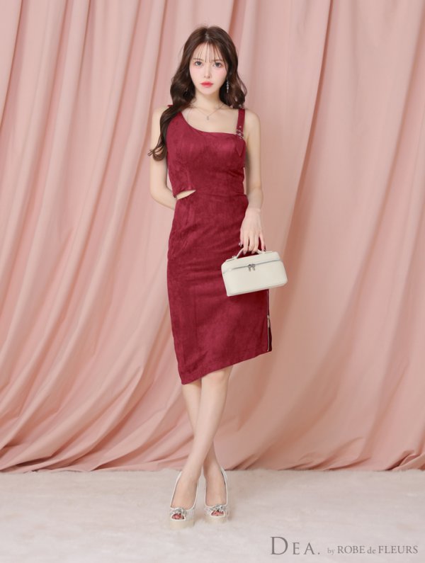 画像9: XSサイズあり【DEA./ディア】ウエストスリット/ スエード/ タイト/ ミディアム丈/ ワンピース/ キャバドレス[OF08]