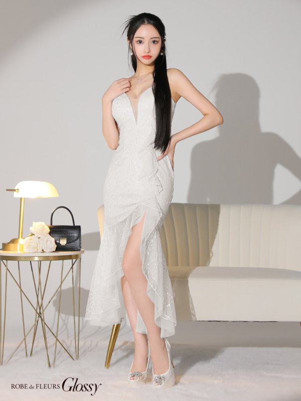 画像28: 【Glossy/グロッシー】バック編み上げ/ スリット/ スパークリーラメ/ ミモレ丈/ ミディアム丈/ ミディアムドレス/ キャバドレスlong[OF08]