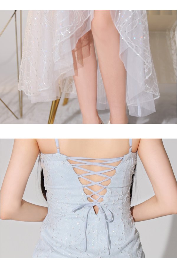 画像7: 【Glossy/グロッシー】バック編み上げ/ スリット/ スパークリーラメ/ ミモレ丈/ ミディアム丈/ ミディアムドレス/ キャバドレスlong[OF08]