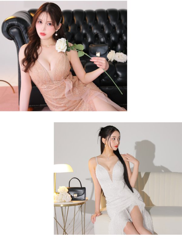 画像25: 【Glossy/グロッシー】バック編み上げ/ スリット/ スパークリーラメ/ ミモレ丈/ ミディアム丈/ ミディアムドレス/ キャバドレスlong[OF08]