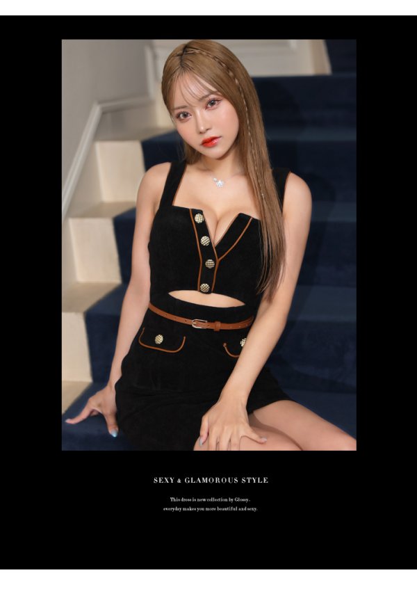 画像15: XSサイズあり【Glossy/グロッシー】レザーパイピング/ ウエストカット/ ベルト/ タイト/ ミニドレス/ キャバドレス[OF08]