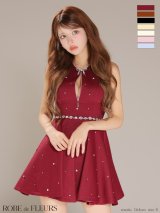 XSサイズあり【ROBE de FLEURS/ローブドフルール】リボンビジュー/ バストカット/ フレア/ ミニドレス/ キャバドレス[OF08]【一部予約商品/10月中旬発送予定】