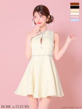 XSサイズあり【ROBE de FLEURS/ローブドフルール】リボンビジュー/ バストカット/ フレア/ ミニドレス/ キャバドレス[OF08]【一部予約商品/10月中旬発送予定】