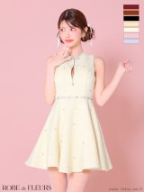 XSサイズあり【ROBE de FLEURS/ローブドフルール】リボンビジュー/ バストカット/ フレア/ ミニドレス/ キャバドレス[OF08]【一部予約商品/10月中旬発送予定】