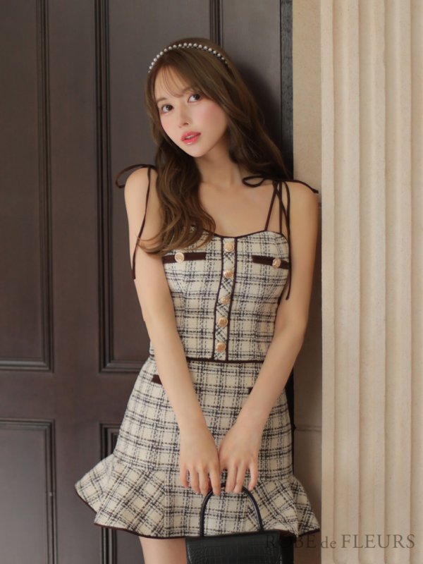 画像14: 【XSサイズあり】【ROBE de FLEURS/ローブドフルール】ツイード/ ボタン/ クラシカル/ セットアップ/ ミニドレス/ キャバドレス[OF08]