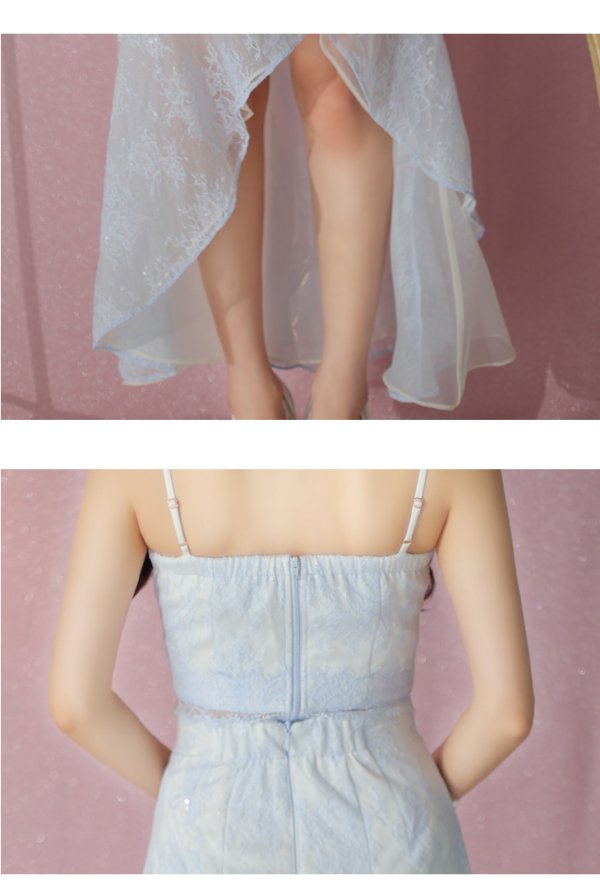 画像12: 【ROBE de FLEURS/ローブドフルール】マーメイド/ レース/ オーガンジー/ フロントジップ/ キャミソール/ セットアップ/ ロングドレス/ キャバドレス[OF08]