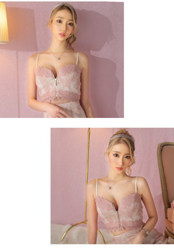 画像26: 【ROBE de FLEURS/ローブドフルール】マーメイド/ レース/ オーガンジー/ フロントジップ/ キャミソール/ セットアップ/ ロングドレス/ キャバドレス[OF08]