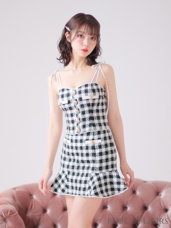 画像26: ROBE de FLEURS × sugar【XSサイズあり】【ROBE de FLEURS/ローブドフルール】メリーチェック/ キャミソール/ ツイード/ セットアップ/ ミニドレス/ キャバドレス[OF08]