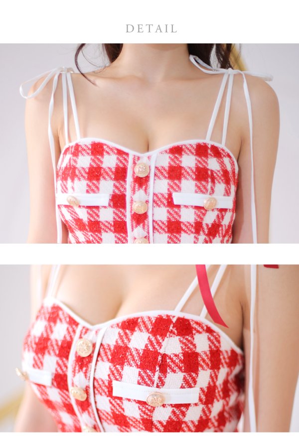 画像33: ROBE de FLEURS × sugar【XSサイズあり】【ROBE de FLEURS/ローブドフルール】メリーチェック/ キャミソール/ ツイード/ セットアップ/ ミニドレス/ キャバドレス[OF08]