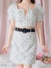 画像16: XSサイズあり【ROBE de FLEURS/ローブドフルール】ベルトデザイン/ パフスリーブ/ ドット/ タイト/ セットアップ/ ミニドレス/ キャバドレス[OF2]