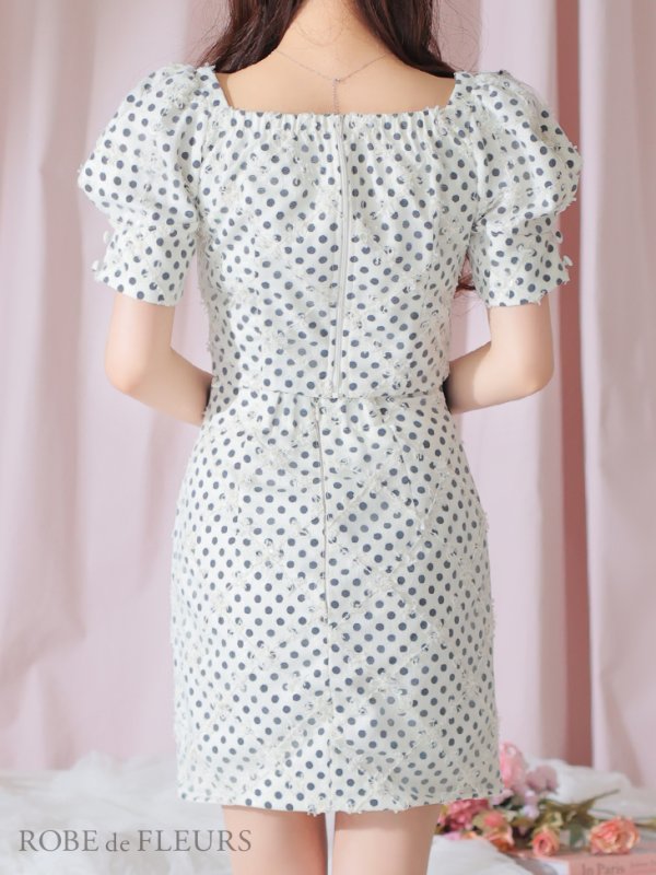 画像6: XSサイズあり【ROBE de FLEURS/ローブドフルール】ベルトデザイン/ パフスリーブ/ ドット/ タイト/ セットアップ/ ミニドレス/ キャバドレス[OF08]