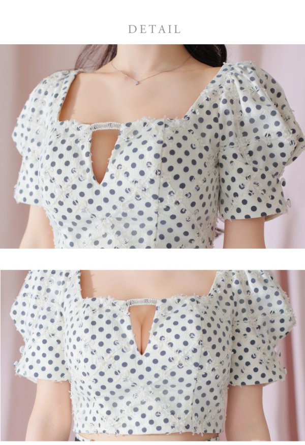 画像10: XSサイズあり【ROBE de FLEURS/ローブドフルール】ベルトデザイン/ パフスリーブ/ ドット/ タイト/ セットアップ/ ミニドレス/ キャバドレス[OF08]